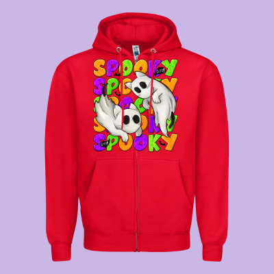 Spooky With Ghost Cats Zipper Hoodie Designed By Texasbilliewilder