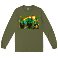Army Green St. Patrick's afro gnomies with rainbow Long Sleeve Tee - BundleAndBundleShop
