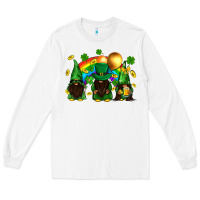 White St. Patrick's afro gnomies with rainbow Long Sleeve Tee - BundleAndBundleShop