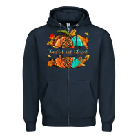Navy pumpkin thankful and blessed Zipper Hoodie - NancyCooperArtShop