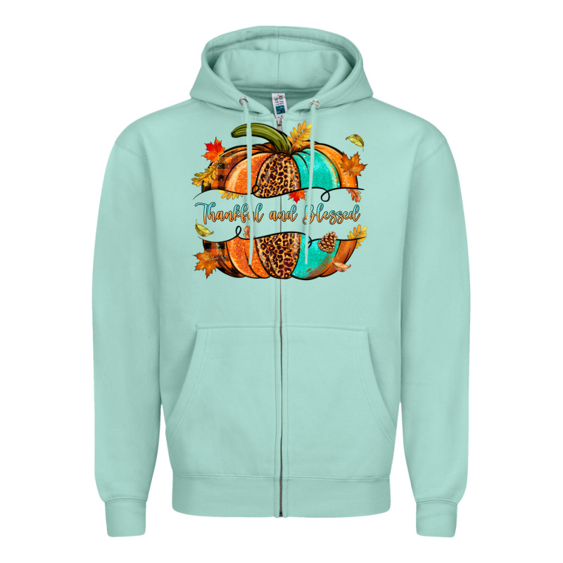 Pumpkin Thankful And Blessed Zipper Hoodie by NancyCooperArtShop | Teevron