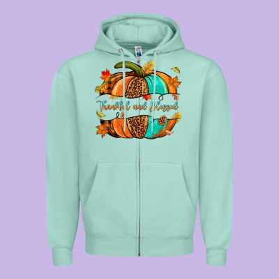 Pumpkin Thankful And Blessed Zipper Hoodie Designed By Nancycooperartshop