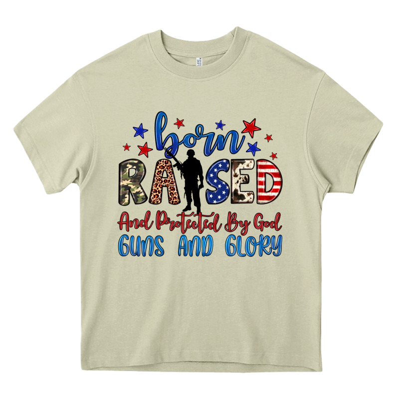 Born Raised And Protected By God Guns And Glory Heavy Core Tee by JahusDesignShop | Teevron