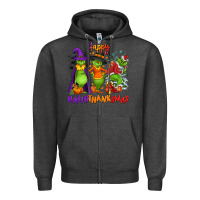 Charcoal Heather Happy Hallothanksmas Zipper Hoodie - NancyCooperArtShop