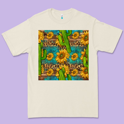 Sunflower And Cactus Seamless Pattern Premium Tee Designed By Bundleandbundleshop