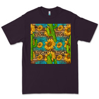 Plum sunflower and cactus seamless pattern Premium Tee - BundleAndBundleShop
