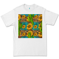 White sunflower and cactus seamless pattern Premium Tee - BundleAndBundleShop