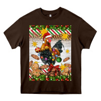 Chocolate Brown Christmas rooster Heavy Core Tee - Artiststas