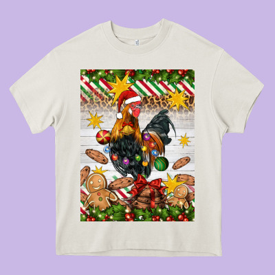 Christmas Rooster Heavy Core Tee Designed By Artiststas