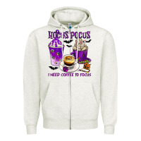 Oatmeal Heather Hocus Pocus I Need Coffee to Focus Zipper Hoodie - texasbilliewilder