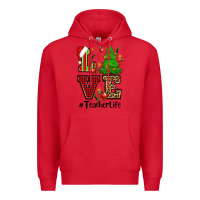 Red love teacher life christmas Premium Hoodie - CowGirlArtShop
