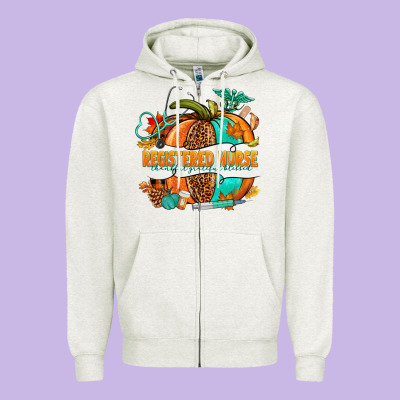 Registered Nurse Pumpkin Zipper Hoodie Designed By Nancycooperartshop