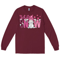 Burgundy Pink Let It Snow With Cute Snowman Long Sleeve Tee - BundleAndBundleShop