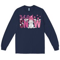 Navy Pink Let It Snow With Cute Snowman Long Sleeve Tee - BundleAndBundleShop