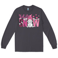 Smoke Pink Let It Snow With Cute Snowman Long Sleeve Tee - BundleAndBundleShop