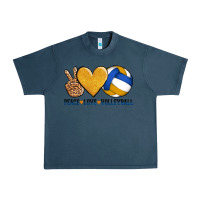 Midnight Navy peace love volleyball Urban Heavy Tee - AdoDesignShop