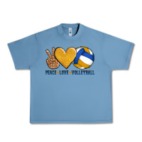 Pebble Blue peace love volleyball Urban Heavy Tee - AdoDesignShop