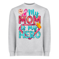 Heather Grey My Mom Is My Hero Breast Cancer Heavyweight Sweatshirt - BundleAndBundleShop
