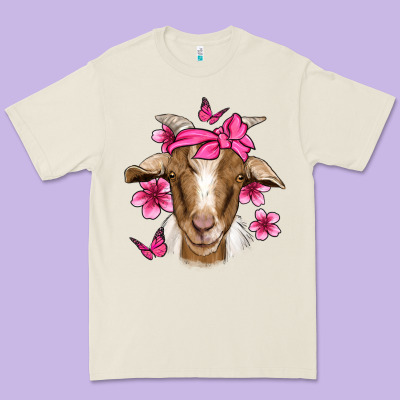 Pink Floral Bandana Goat Premium Tee Designed By Jasminsmagicworld