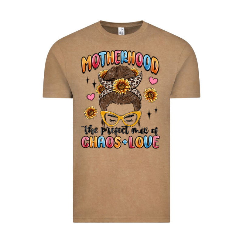 Motherhood The Perfect Mix Of Chaos And Love Vintage Tee by MaliasSmallBusiness | Teevron