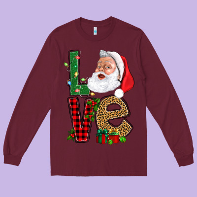 Love With Santa Portrait Long Sleeve Tee Designed By Bundleandbundleshop