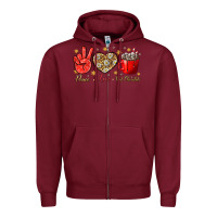 Burgundy Peace love hot chocolate Zipper Hoodie - NancyCooperArtShop