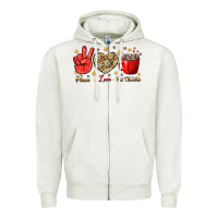 Oatmeal Heather Peace love hot chocolate Zipper Hoodie - NancyCooperArtShop