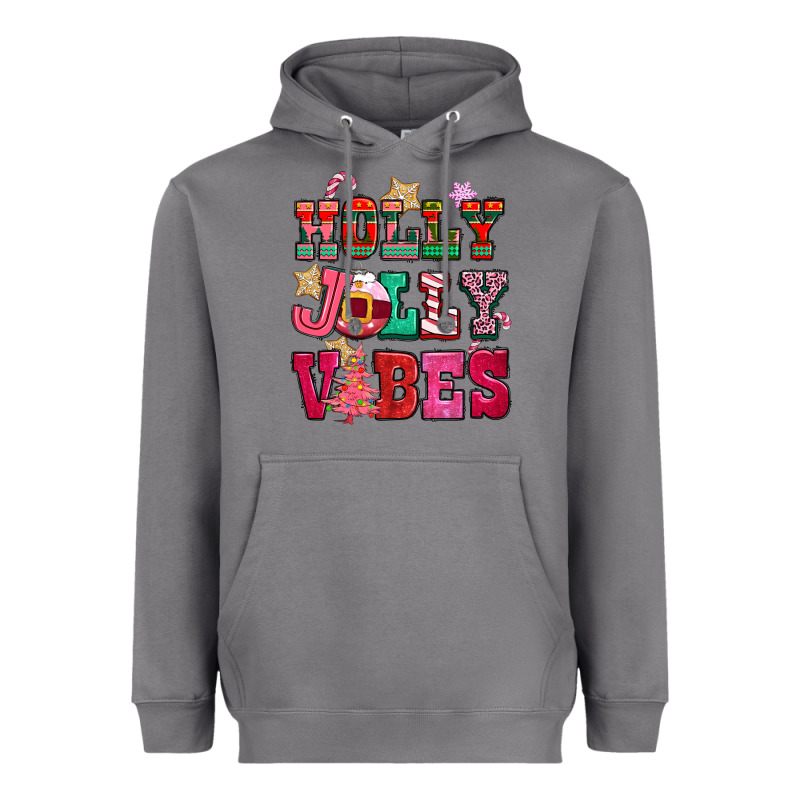 Holly Jolly Vibes Pink Christmas Heavyweight Hoodie by CowGirlArtShop | Teevron