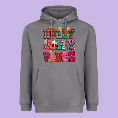Holly Jolly Vibes Pink Christmas Heavyweight Hoodie Designed By Cowgirlartshop