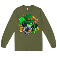 Army Green St. Patrick Cow Clover Long Sleeve Tee - BundleAndBundleShop