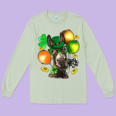 St. Patricks Clovers With Donkey Long Sleeve Tee Designed By Bundleandbundleshop