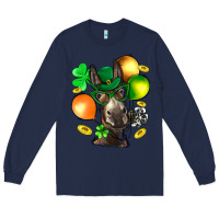 Navy St. Patricks Clovers With Donkey Long Sleeve Tee - BundleAndBundleShop