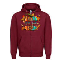 Burgundy pumpkin hello fall Zipper Hoodie - NancyCooperArtShop
