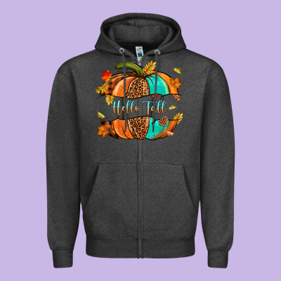 Pumpkin Hello Fall Zipper Hoodie Designed By Nancycooperartshop