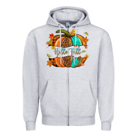 Heather Grey pumpkin hello fall Zipper Hoodie - NancyCooperArtShop