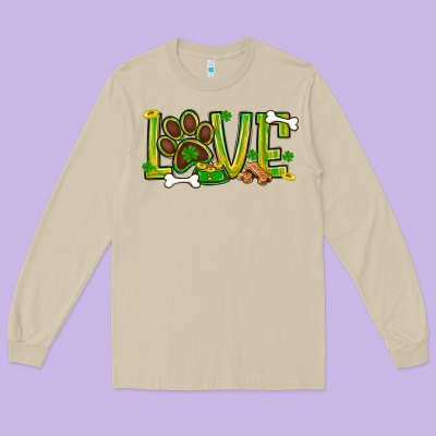 St. Patrick's Day Love Dog Paw Long Sleeve Tee Designed By Bundleandbundleshop