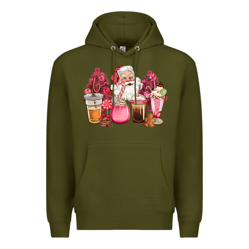 Pink Christmas Pink Tree Santa Coffe Cups Premium Hoodie by CowGirlArtShop | Teevron