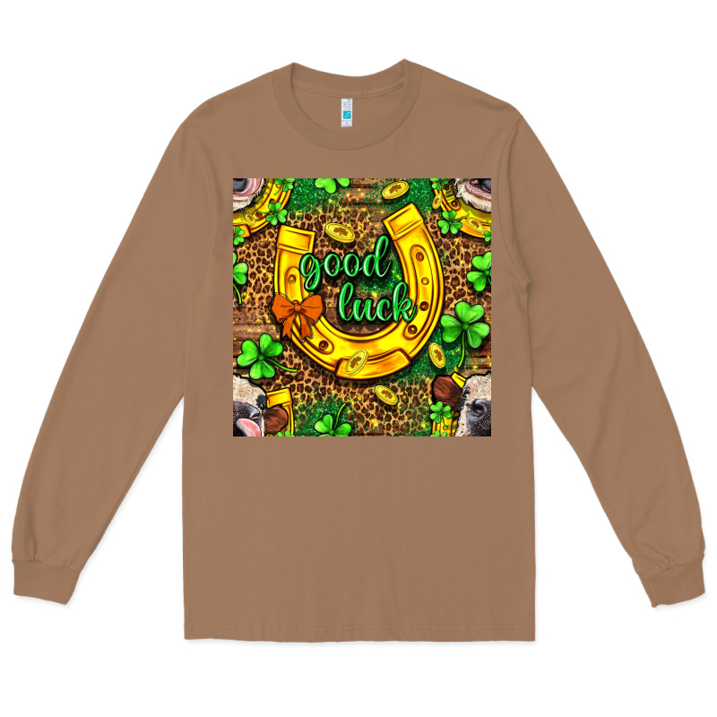 St. Patricks Good Luck With Cow Digital Paper Long Sleeve Tee by BundleAndBundleShop | Teevron