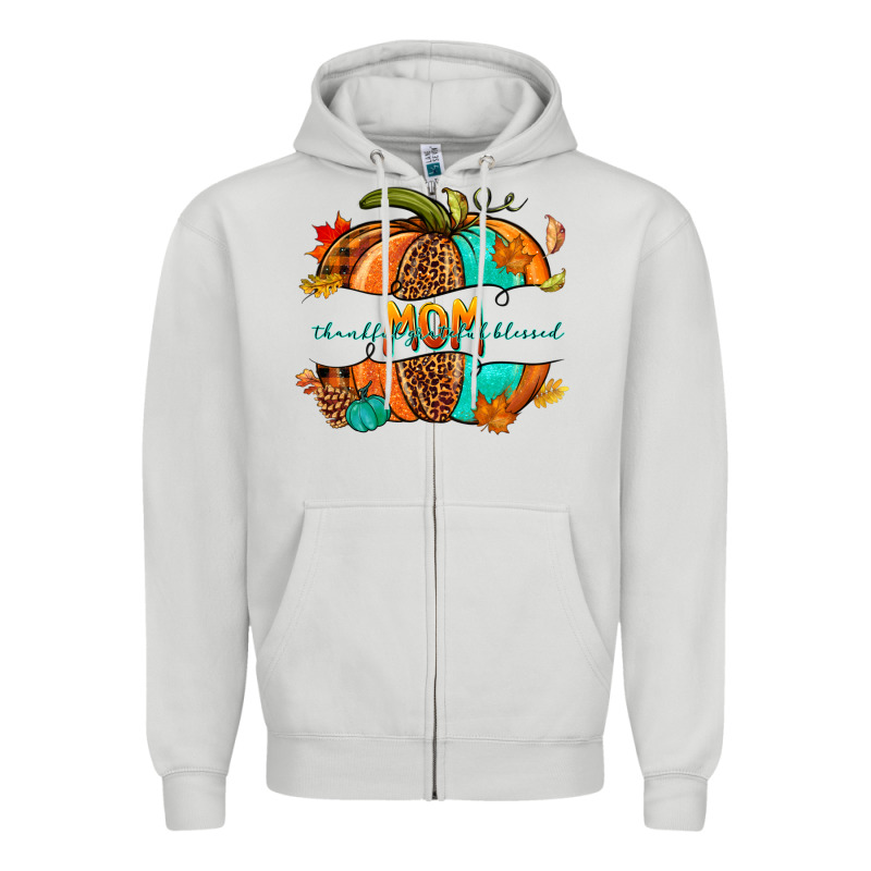 Thankful Grateful Blessed Mom Pumpkin Zipper Hoodie by NancyCooperArtShop | Teevron