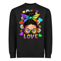 Black LGBTQ+ Messy Bun Mum Love With Hearts Heavyweight Sweatshirt - BundleAndBundleShop