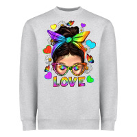Lgbtq+ Messy Bun Mum Love With Hearts Heavyweight Sweatshirt | Teevron