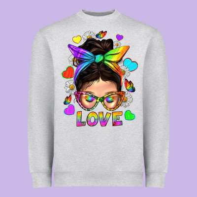 Lgbtq+ Messy Bun Mum Love With Hearts Heavyweight Sweatshirt Designed By Bundleandbundleshop