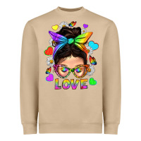 Mushroom LGBTQ+ Messy Bun Mum Love With Hearts Heavyweight Sweatshirt - BundleAndBundleShop