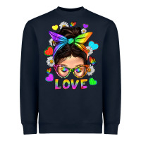 Navy LGBTQ+ Messy Bun Mum Love With Hearts Heavyweight Sweatshirt - BundleAndBundleShop