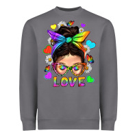 Storm LGBTQ+ Messy Bun Mum Love With Hearts Heavyweight Sweatshirt - BundleAndBundleShop