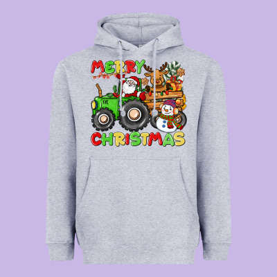 Merry Christmas Crew Tractor Heavyweight Hoodie Designed By Cowgirlartshop