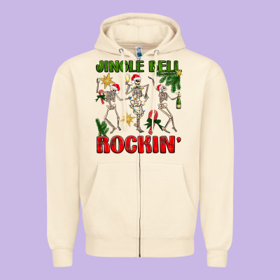 Jingle Bell Rockin' Zipper Hoodie Designed By Nancycooperartshop