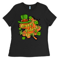 Black happy st patrick s day shamrock Ladies Tee - Artiststas