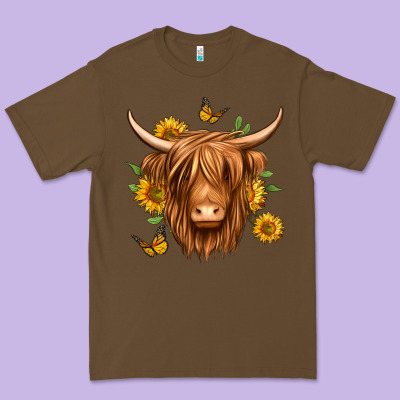 Sunflowers Long Haired Cow Premium Tee Designed By Jasminsmagicworld