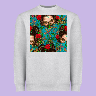 Messy Bun Mom And Cross With Leopard Patterns Heavyweight Sweatshirt Designed By Bundleandbundleshop
